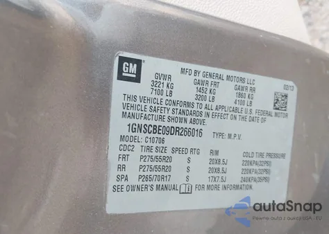 2013 Chevrolet Tahoe Lt из США, поврежденный, VIN 1GNSCBE09DR266016